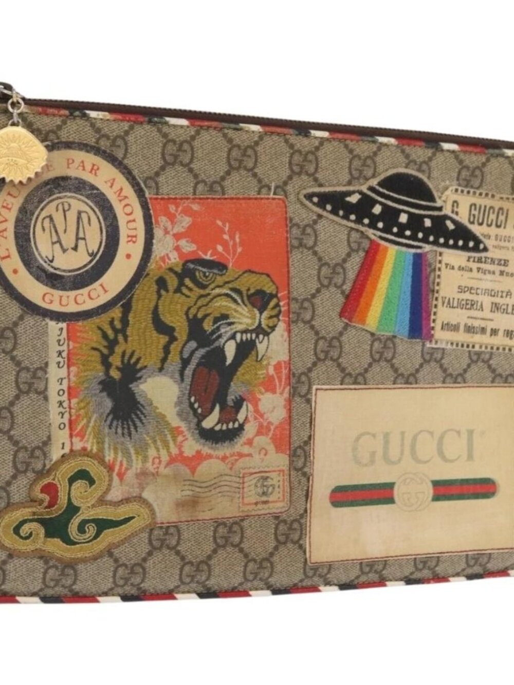 GUCCI GG Supreme Courier Clutch Bag PVC Beige 473915 Auth 169067